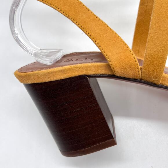 BA&SH Cequoia Strappy Heeled Sandal Women 39 Yellow Suede Block Stacked heel NEW - Picture 12 of 15